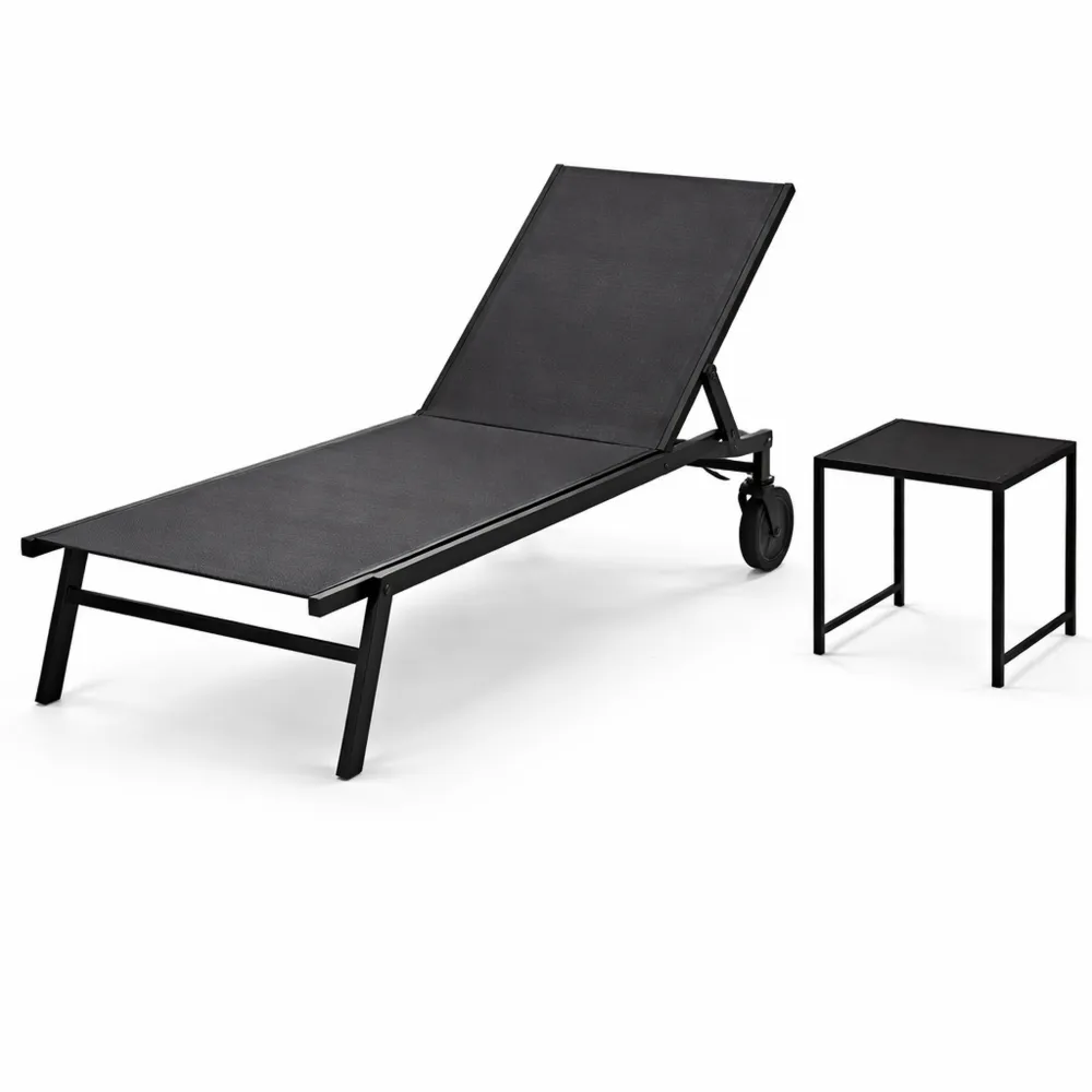 Lettino Prendisole con Schienale Regolabile e Tavolino, Sdraio Traspirante da Giardino