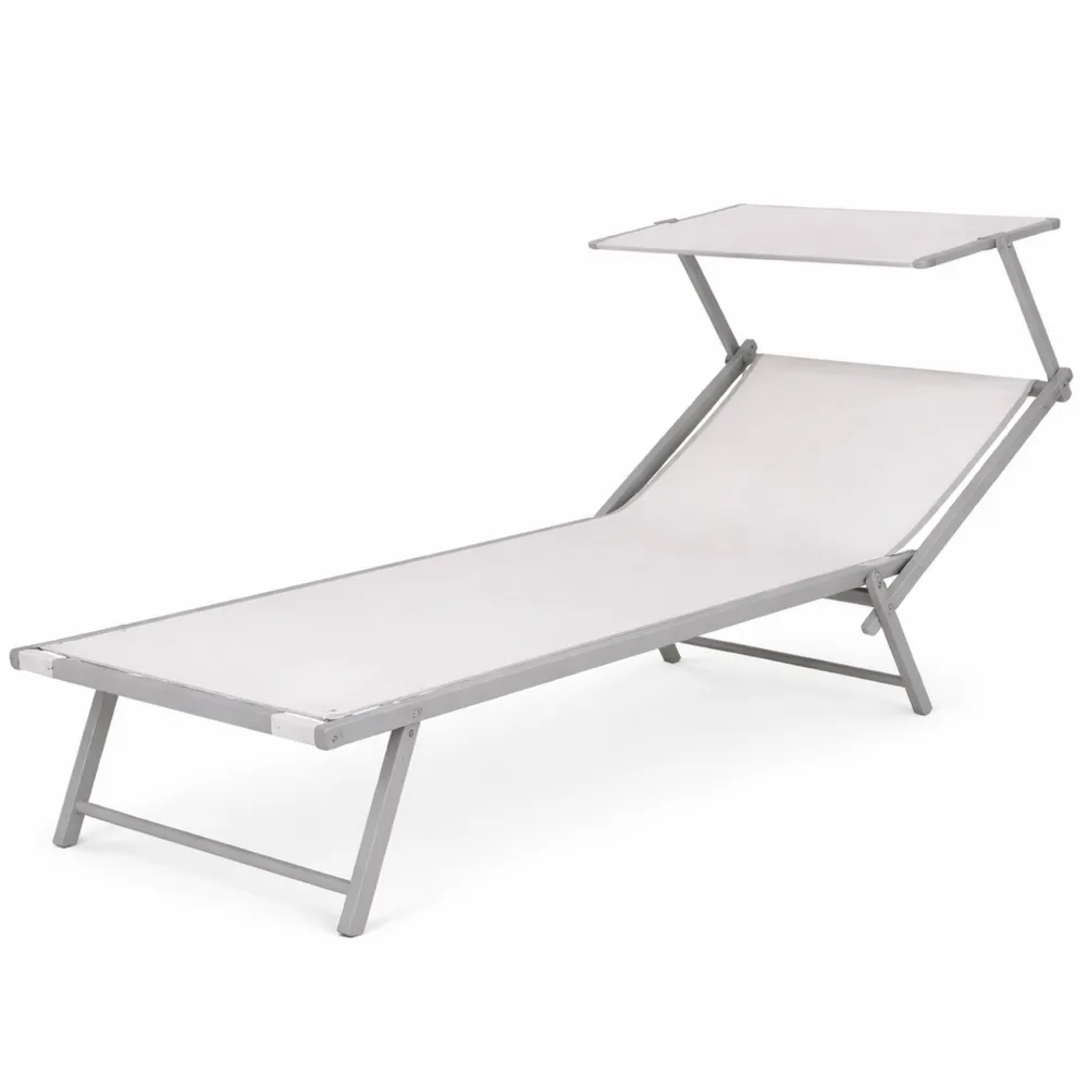 Lettino Pieghevole in Alluminio con Tetto Parasole per Esterni