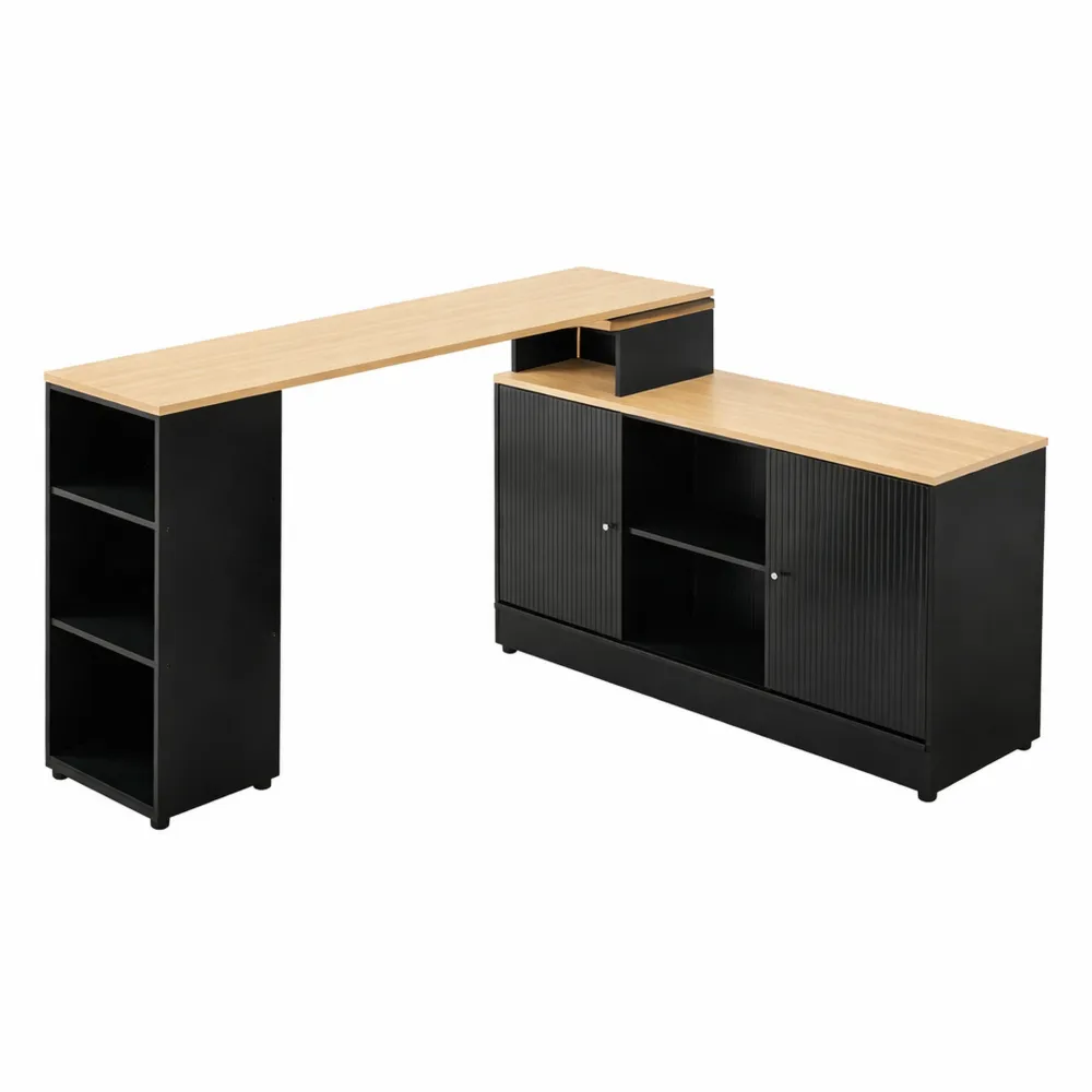 Tavolo da bar allungabile con vano portaoggetti, funzionalità girevole, nero, 155-205 x 40 x 90 cm