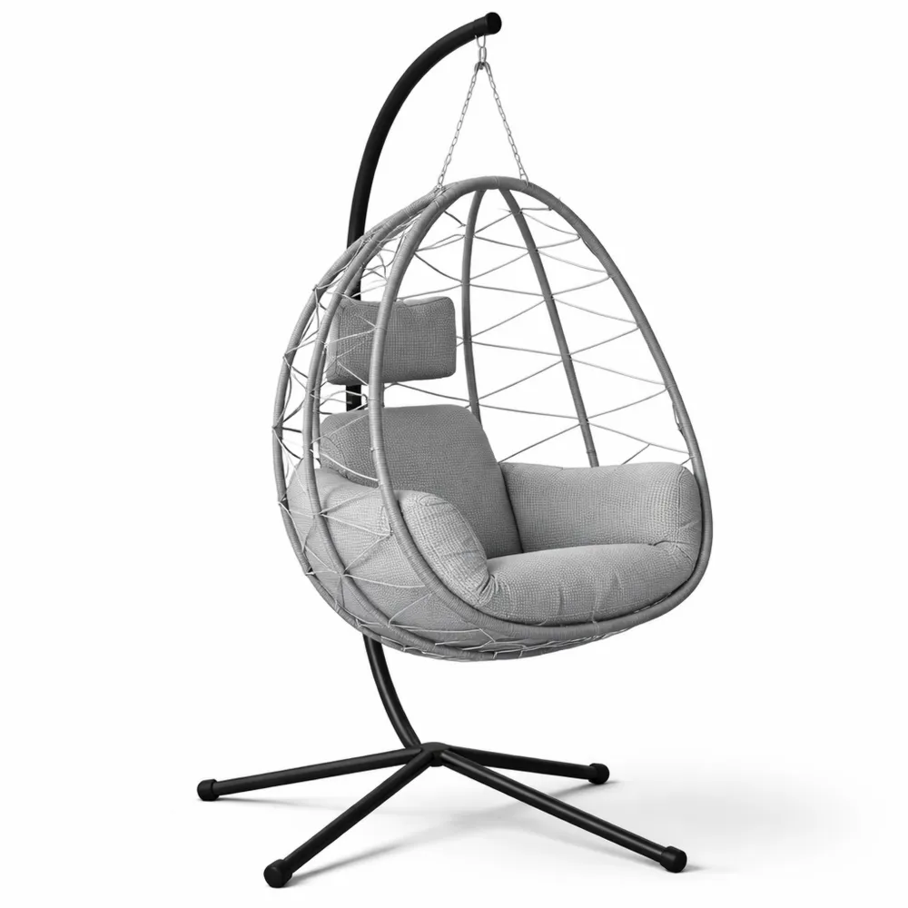 Poltrona Sospesa da Giardino in Rattan con Cuscino e Poggiatesta