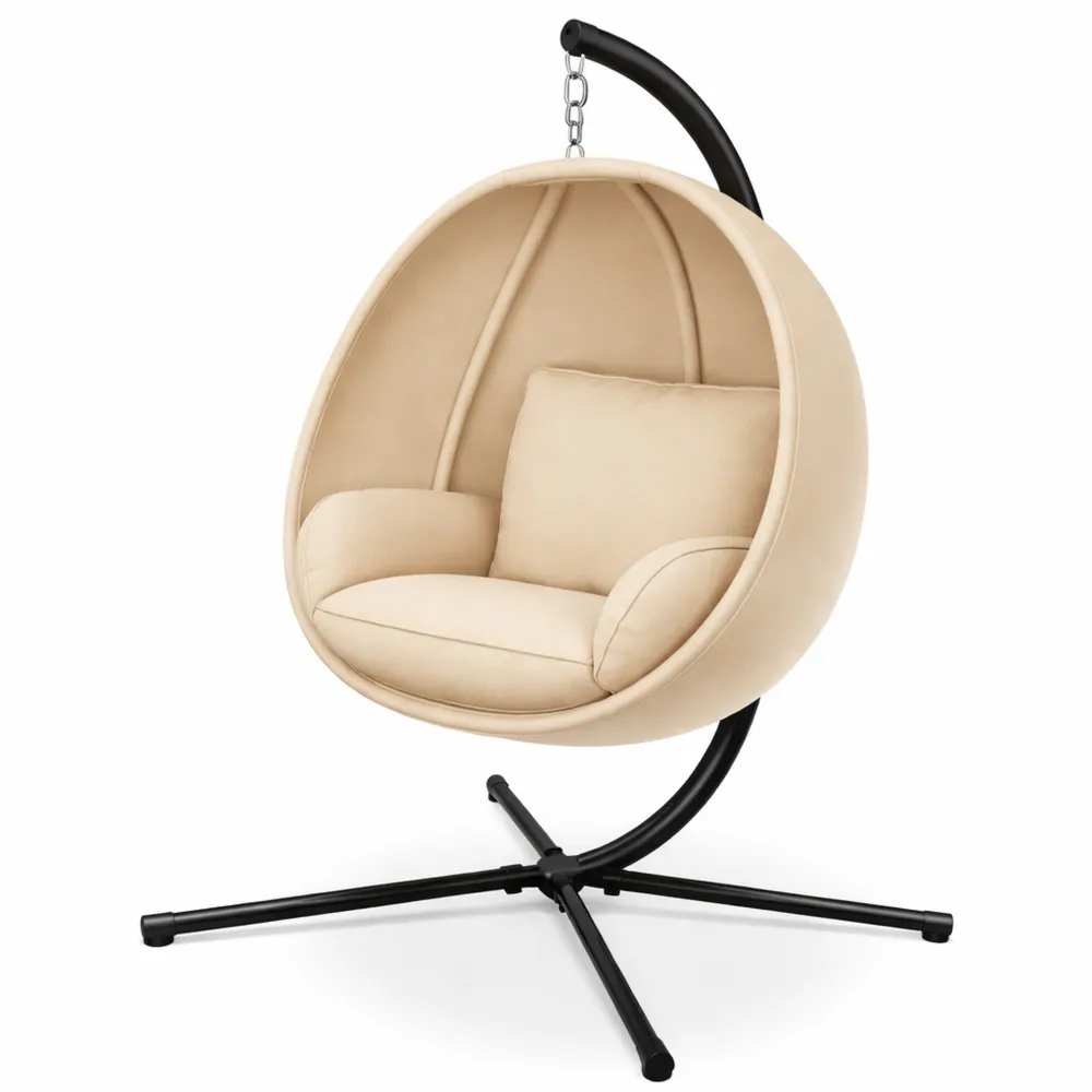 Poltrona Sospesa con Telaio e Cuscino Morbido, per Interni ed Esterni, Beige