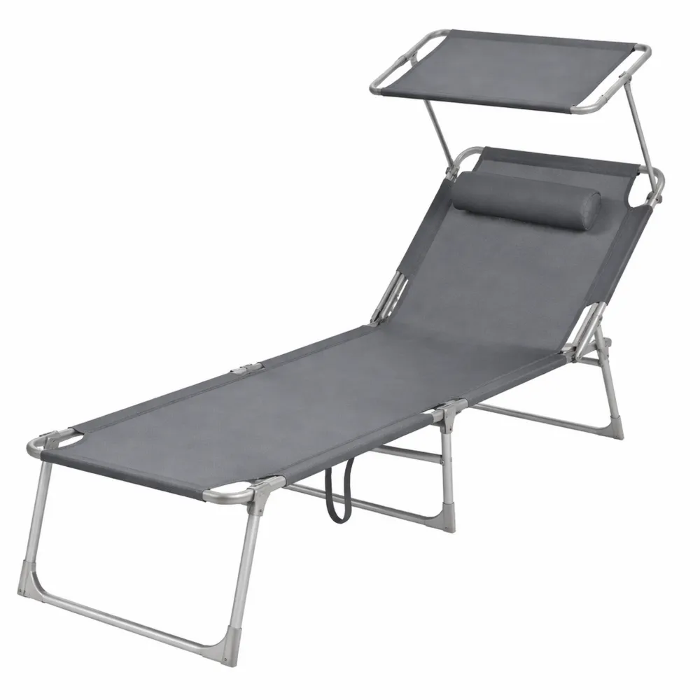 Lettino Prendisole Pieghevole con Poggiatesta e Schienale Reclinabile, 193 x 53 x 29 cm, per Terrazzo e Piscina