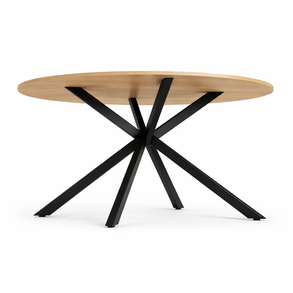 Tavolo da pranzo rotondo in legno con gambe nere a forma di ragno, per 4-6 persone, diametro 110 cm