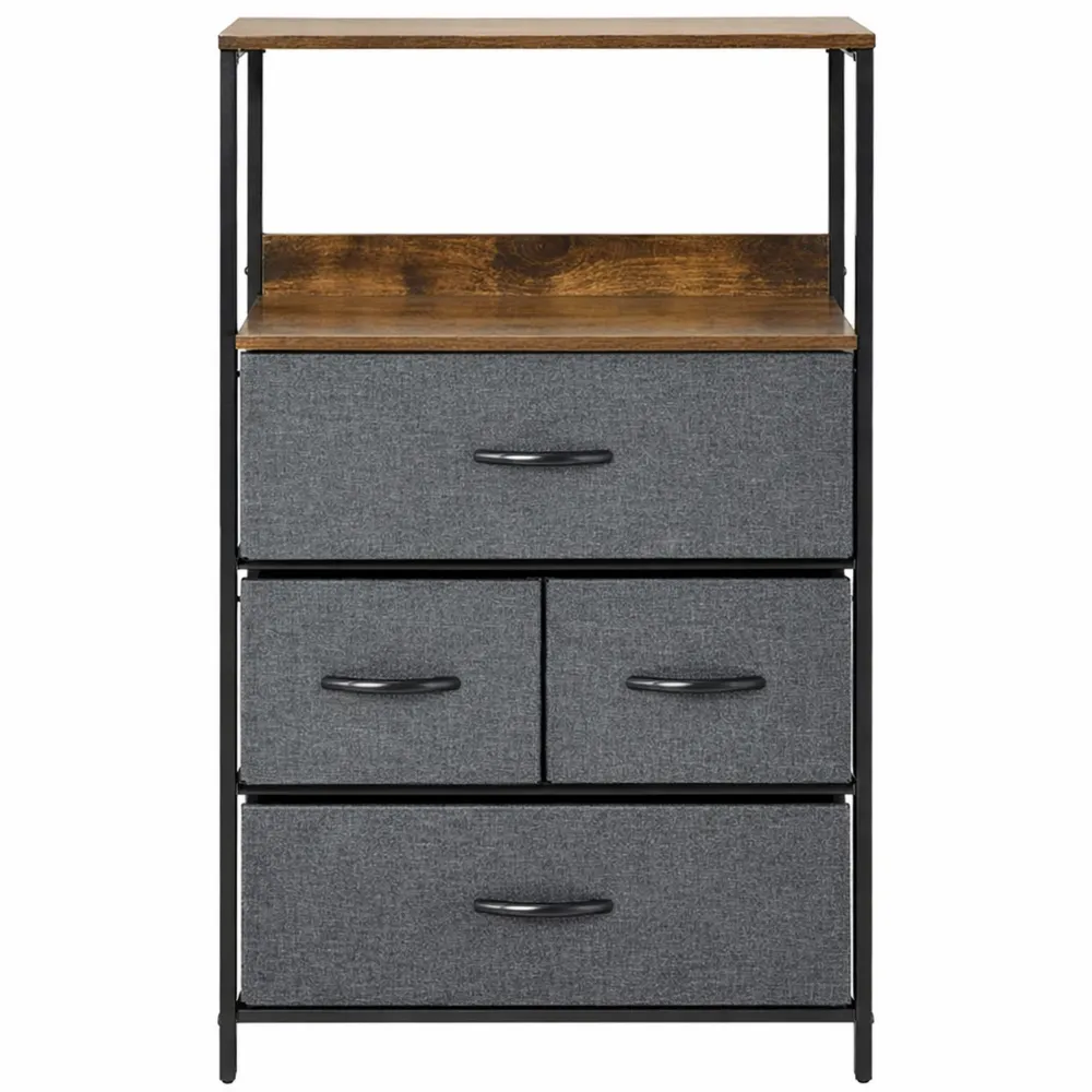 Cassettiera Multiuso con 4 Cassetti Pieghevoli in Tessuto per Soggiorno e Camera, 58x29x103cm, Grigio Scuro