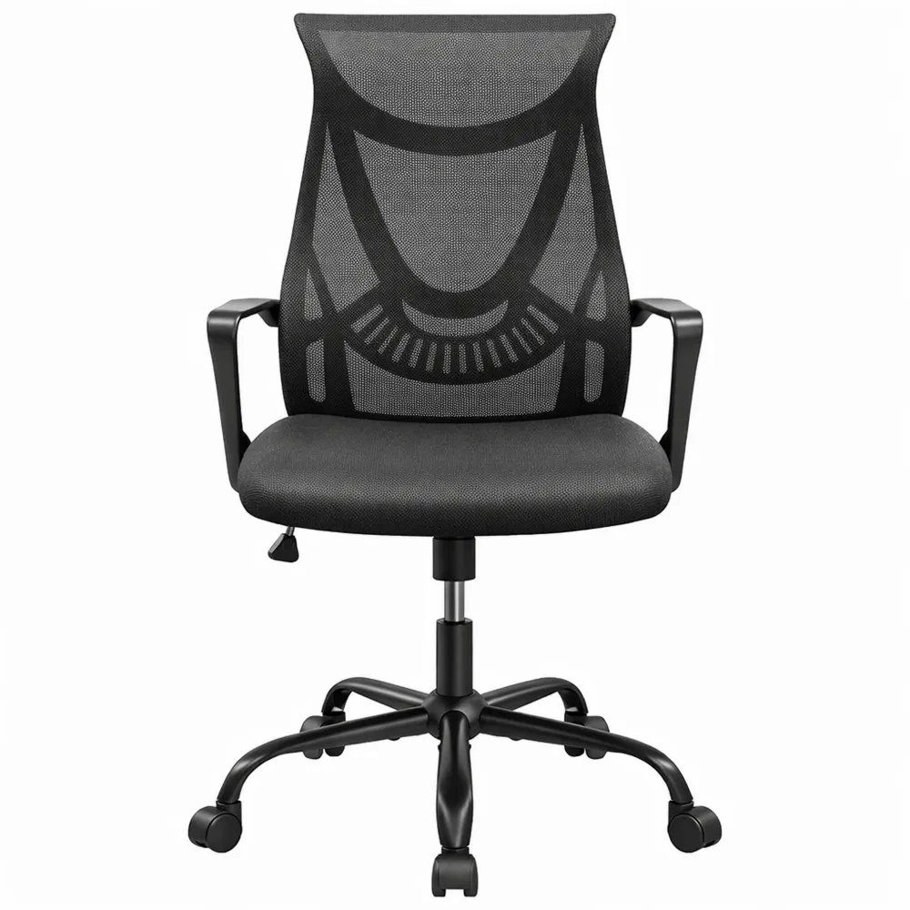 Sedia Ergonomica da Ufficio, Girevole a 360° e Regolabile, Funzione Dondolo, Rete Traspirante, Ruote Silenziose, Colore Nero