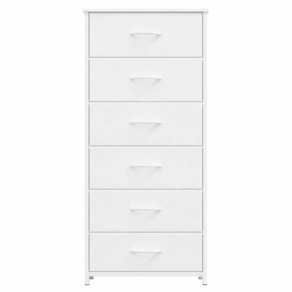 Cassettiera alta con 6 cassetti e tasche laterali in pelle bianca