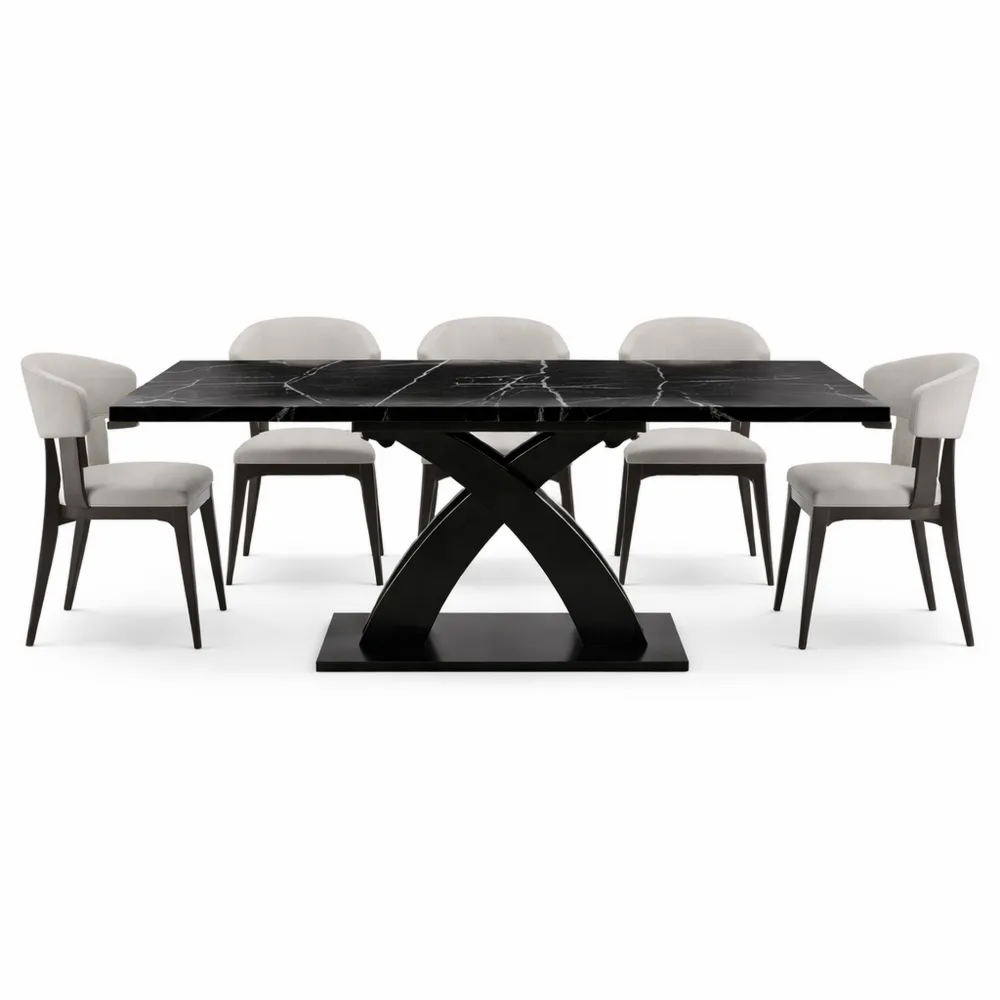 Tavolo allungabile in legno laccato nero per interni ed esterni, fino a 6 posti