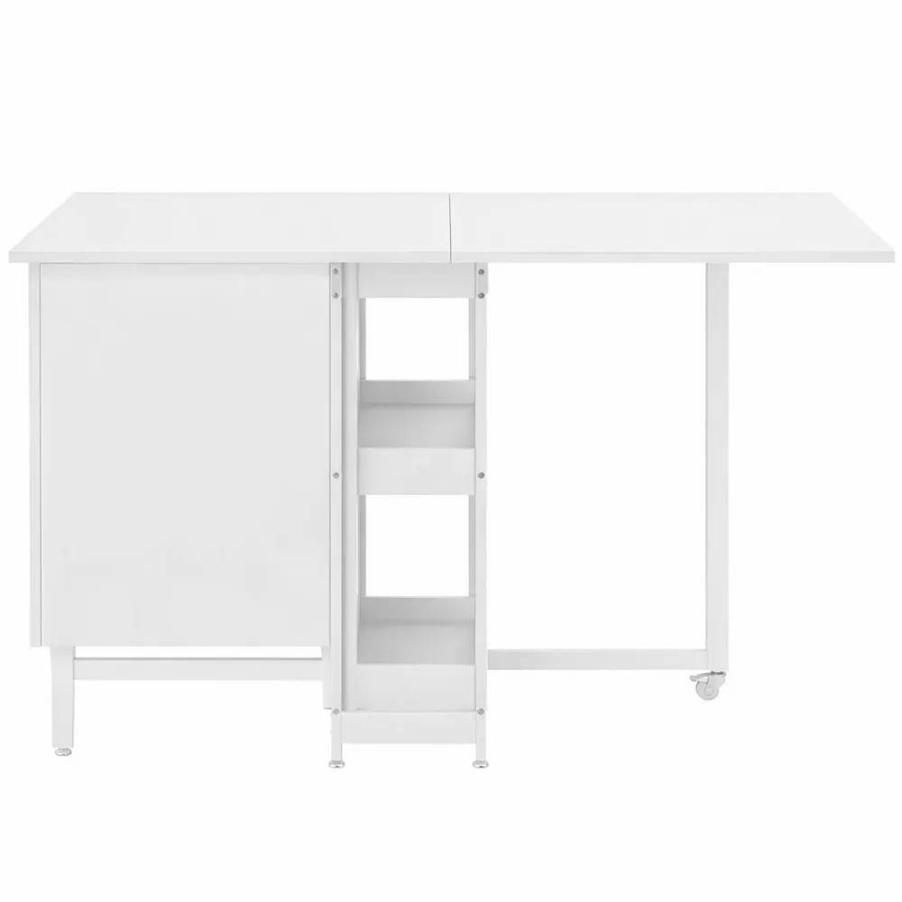 Tavolo da Pranzo Pieghevole con Ruote e 2 Ripiani, Salvaspazio per 4 Persone