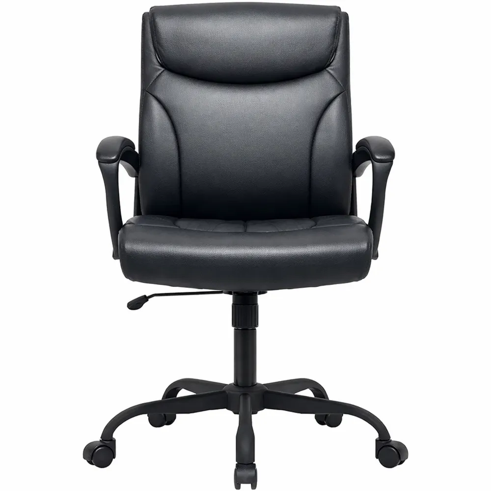 Sedia da Ufficio Ergonomica Regolabile e Girevole in Finta Pelle Nera