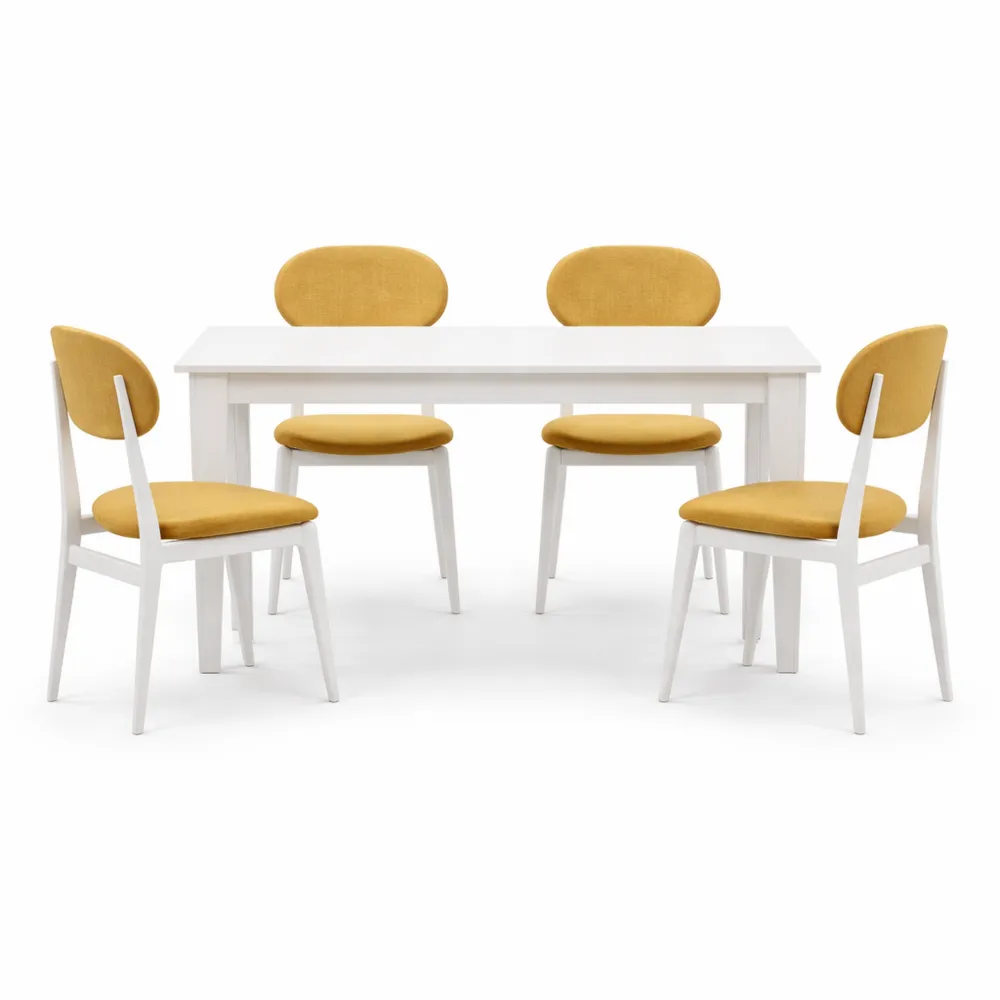 Tavolo da pranzo moderno per 4 persone con piano stabile 120x72x73,8 cm bianco