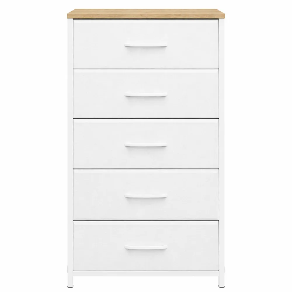 Cassettiera in Tessuto a 5 Cassetti per Camera, Corridoio e Soggiorno, Bianco e Beige