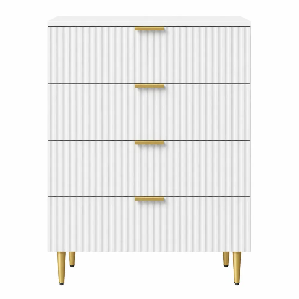 Cassettiera Moderna 4 Cassetti con Maniglie Dorate, Mobile per Camera e Soggiorno, 60x40x96 cm, Bianco