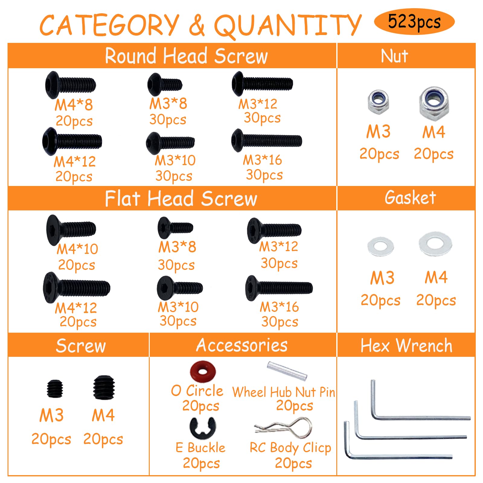 520-teiliges Universal-RC-Schraubenset – Schraubensortiment und Befestigungsmaterial für Traxxas, Redcat, Arrma, Axial, RC4WD, HSP, HPI, SCX10 und Losi RC-Crawler, Autos & Trucks (Maßstäbe 1:8, 1:10, 1:12, 1:16)