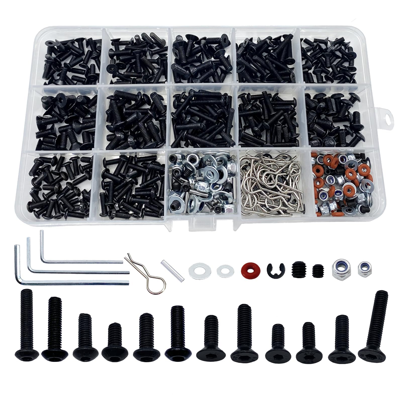 520-teiliges Universal-RC-Schraubenset – Schraubensortiment und Befestigungsmaterial für Traxxas, Redcat, Arrma, Axial, RC4WD, HSP, HPI, SCX10 und Losi RC-Crawler, Autos & Trucks (Maßstäbe 1:8, 1:10, 1:12, 1:16)