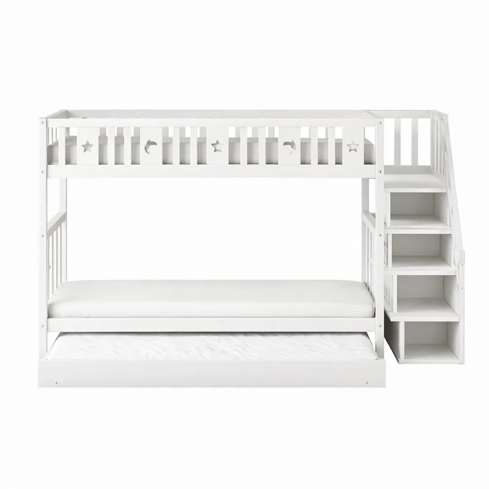 Lit superposé enfant en bois massif avec espace de rangement intégré-Nestglanzs