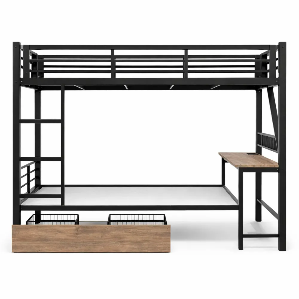 Lit mezzanine avec échelle et LED pour enfants-Nestglanzs