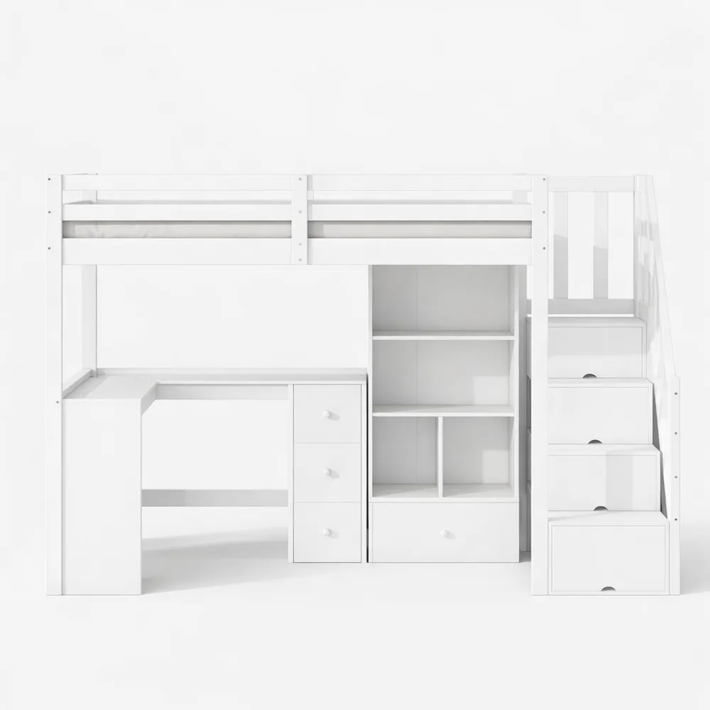 Lit Mezzanine Enfant avec Bureau et Rangement 90x200-Nestglanzs