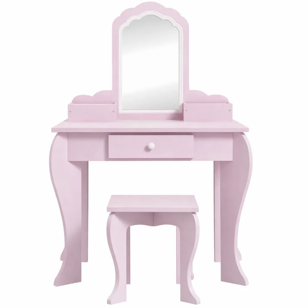 Table de Maquillage Enfant avec Miroir et Rangement, pour Fille 3-6 Ans, Rose-Nestglanzs