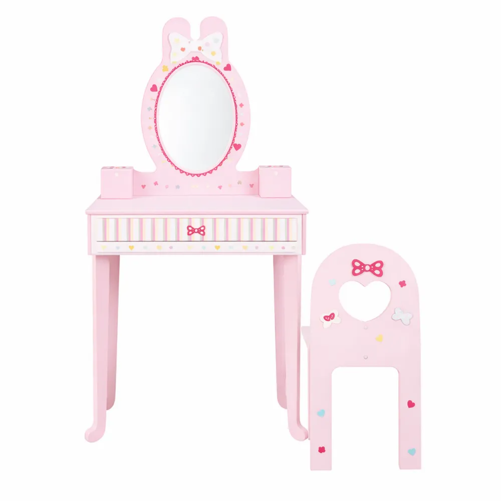 Table de Maquillage pour Enfants avec Miroir et Tabouret, Accessoires Inclus-Nestglanzs