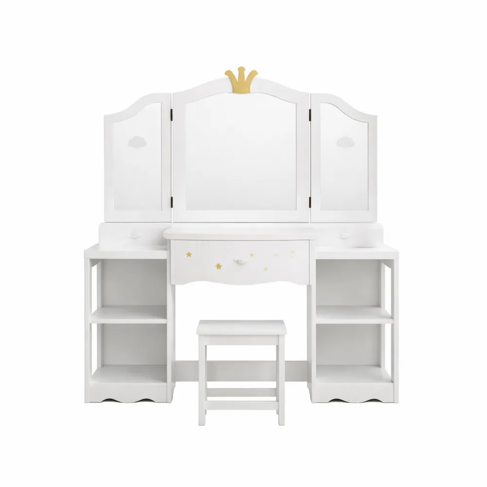 Meuble Coiffeuse Enfant avec Miroir Amovible et Tabouret-Nestglanzs