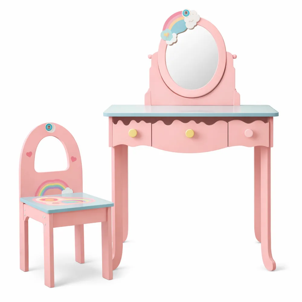 Coiffeuse Enfant avec Miroir Pliable et Accessoires de Maquillage-Nestglanzs