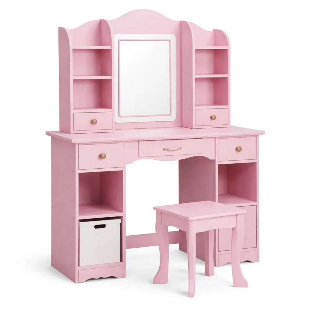 Coiffeuse pour Enfants avec Miroir LED et Rangement-Nestglanzs