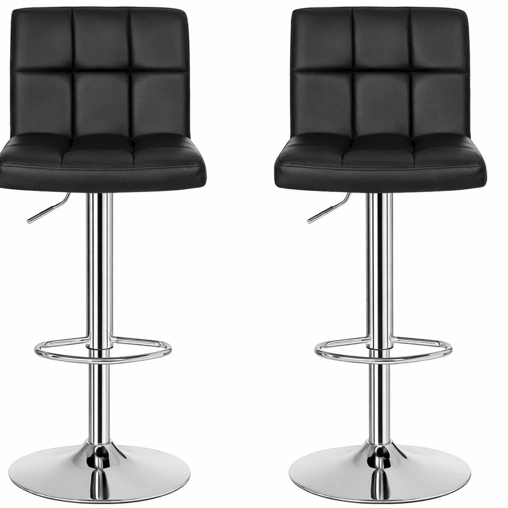 Lot de 2 tabourets de bar réglables en hauteur, revêtement PU, pivotants 360°, avec dossier et repose-pieds-Heimnestls