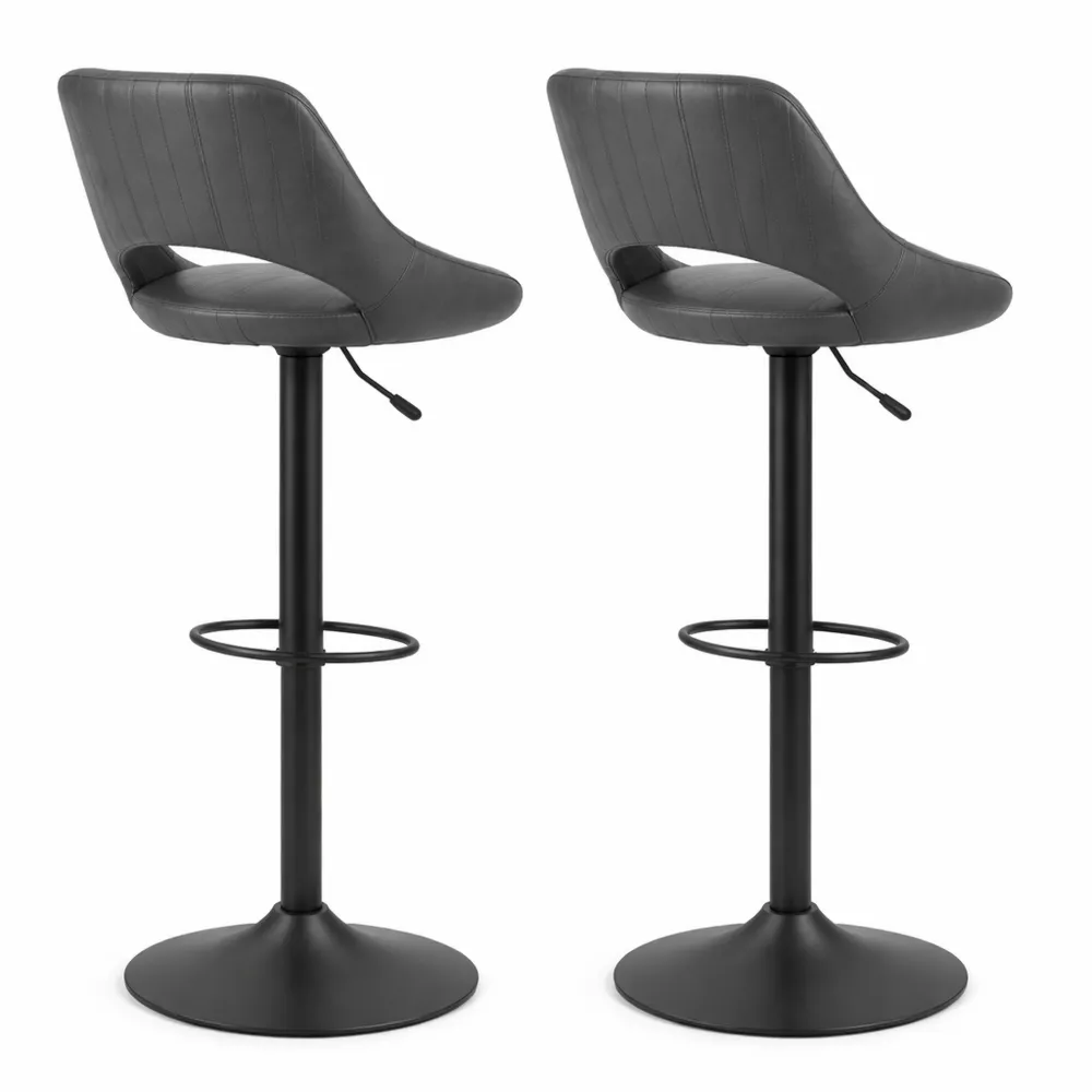 Ensemble de 2 tabourets de bar réglables avec repose-pieds, pivotants en similicuir-Heimnestls