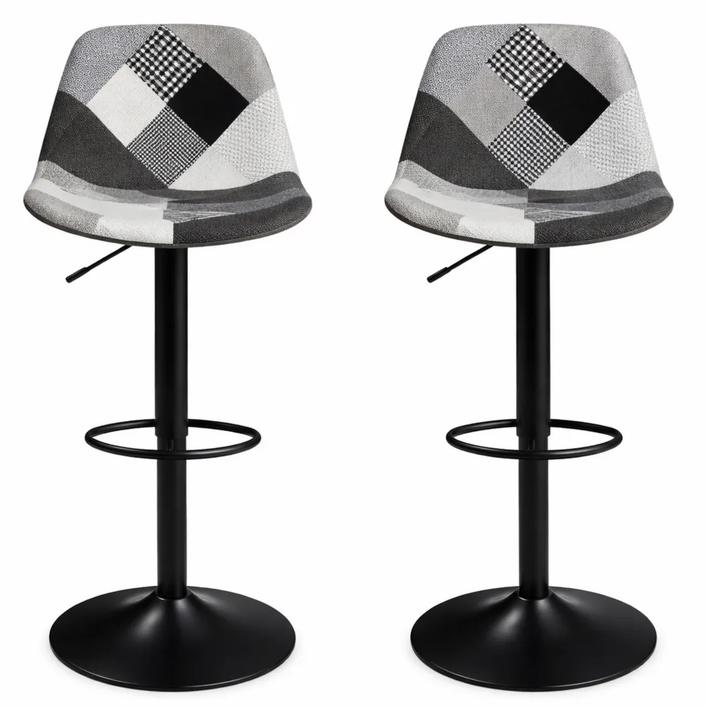 Ensemble de 2 tabourets de bar en patchwork noir, gris et blanc-Heimnestls