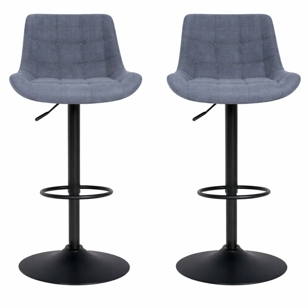 Lot de 2 tabourets réglables avec dossier, pivotants à 360°, tissu bleu-Heimnestls