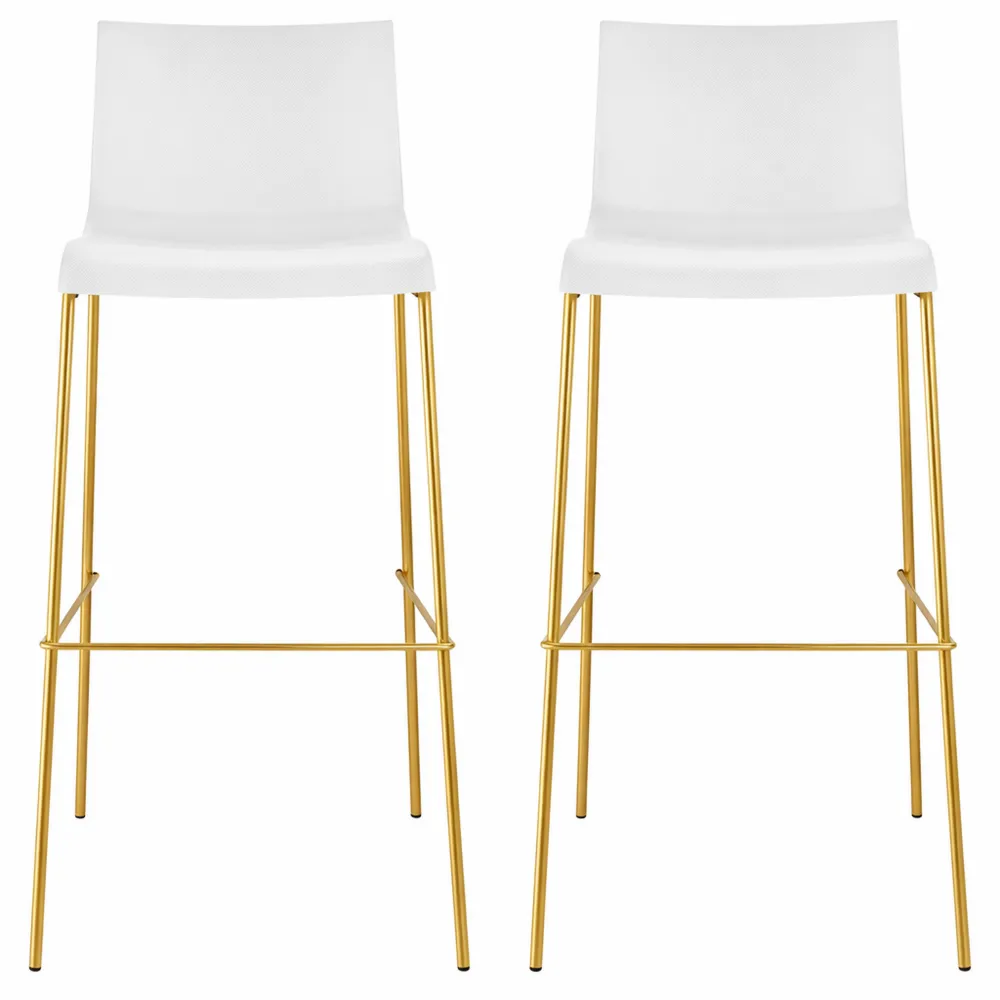 Tabouret de Bar en Plastique avec Dossier et Structure Métallique Dorée-Heimnestls