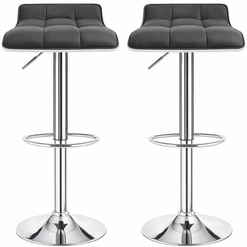 Paire de tabourets de bar réglables avec repose-pieds pivotants, similicuir gris-Heimnestls