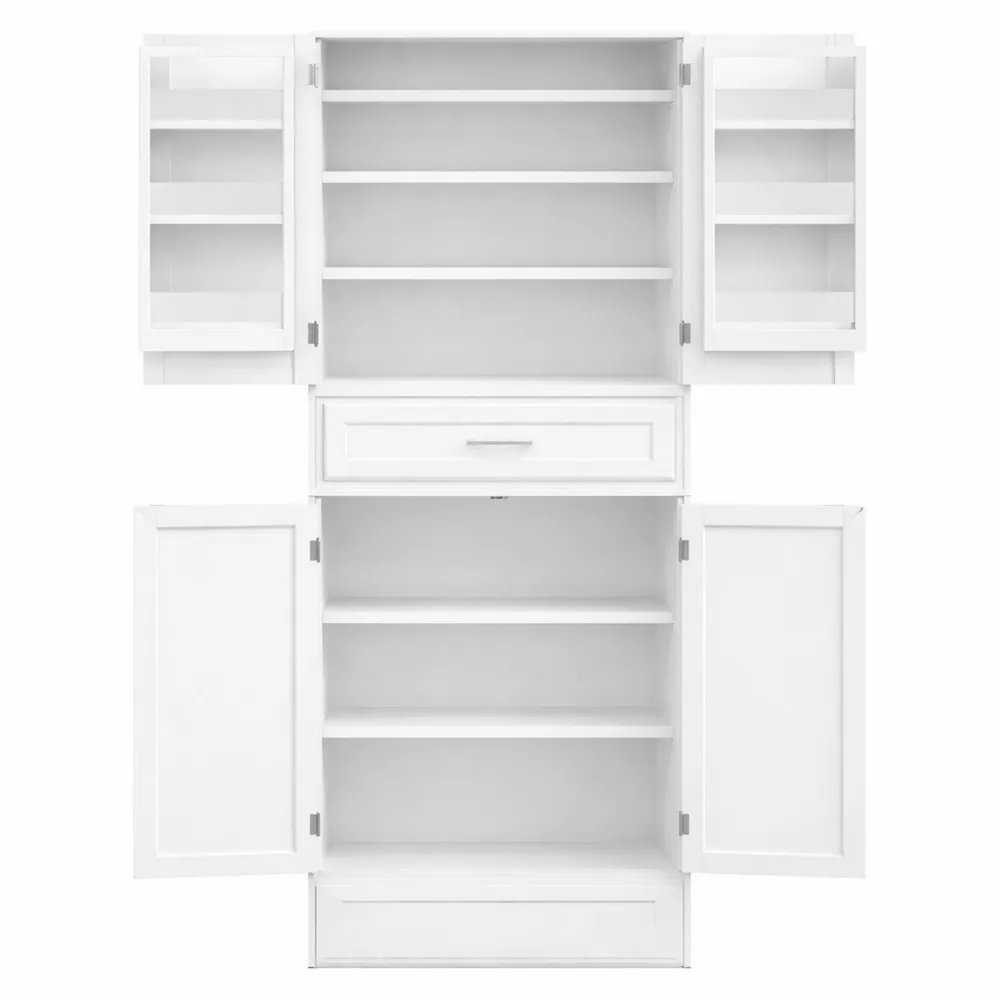 Buffet haute modern avec étagères et tiroir pour cuisine ou salon, 40 x 80 x 180 cm, blanc-Heimnestls