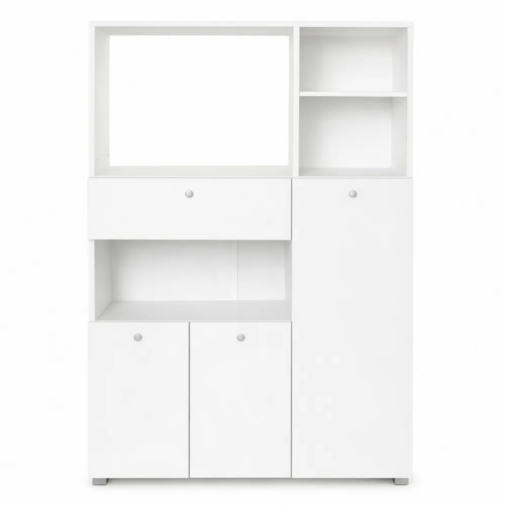 Armoire de Cuisine Rangement Multi-Niveaux avec Tiroir Coulissant et Placards en Bois Blanc-Heimnestls