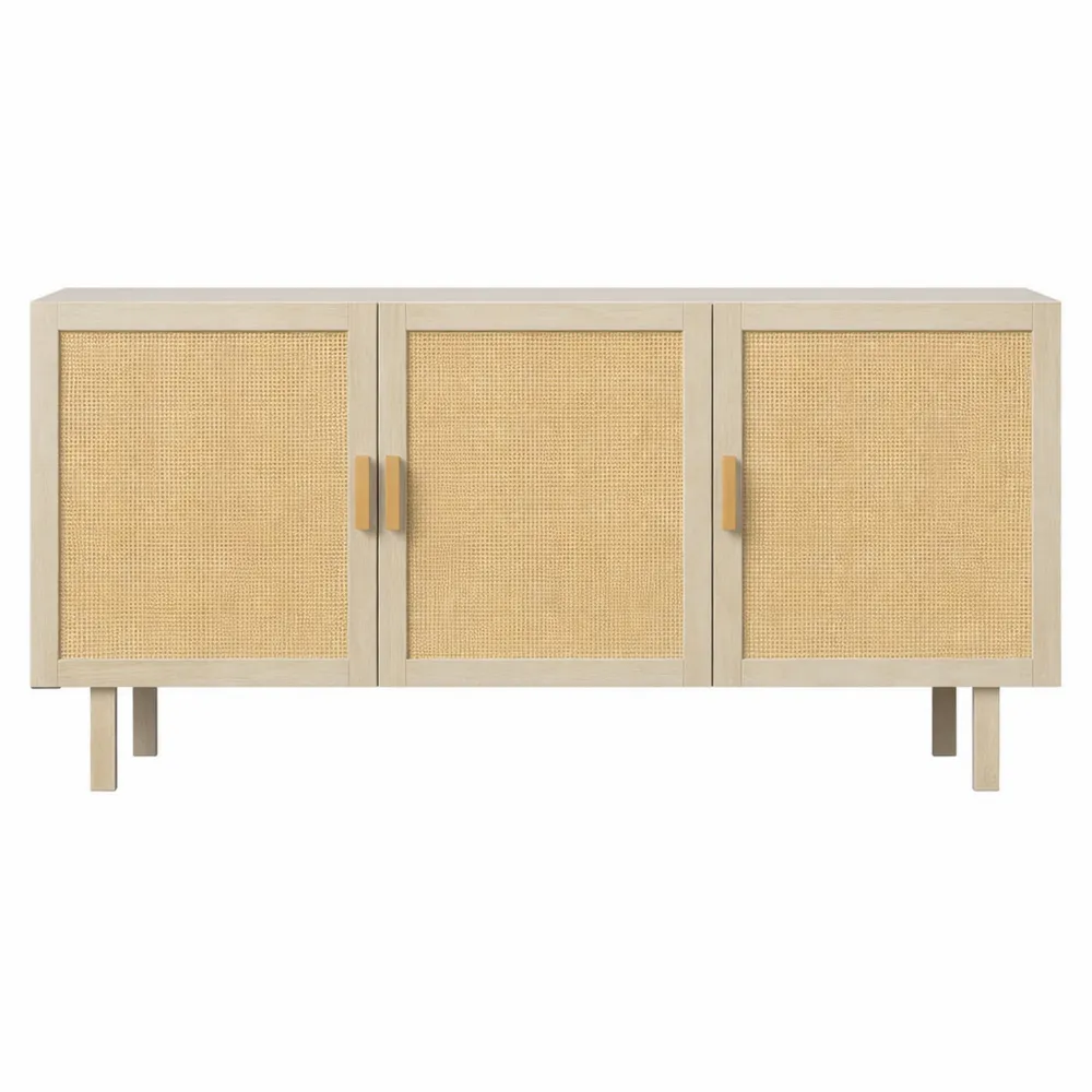 Buffet de rangement en rotin avec portes et étagères réglables-Heimnestls