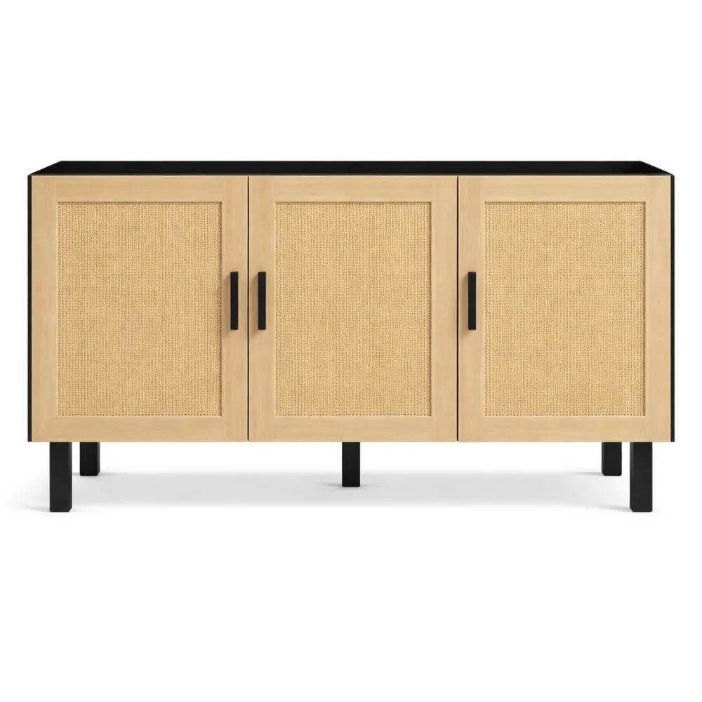 Buffet en rotin avec effets cannelés et étagères réglables-Heimnestls