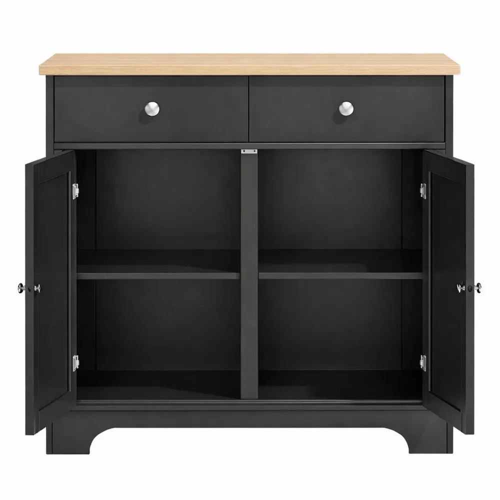 Buffet de Rangement Noir et Bois avec Tiroirs et Étagère Ajustable-Heimnestls