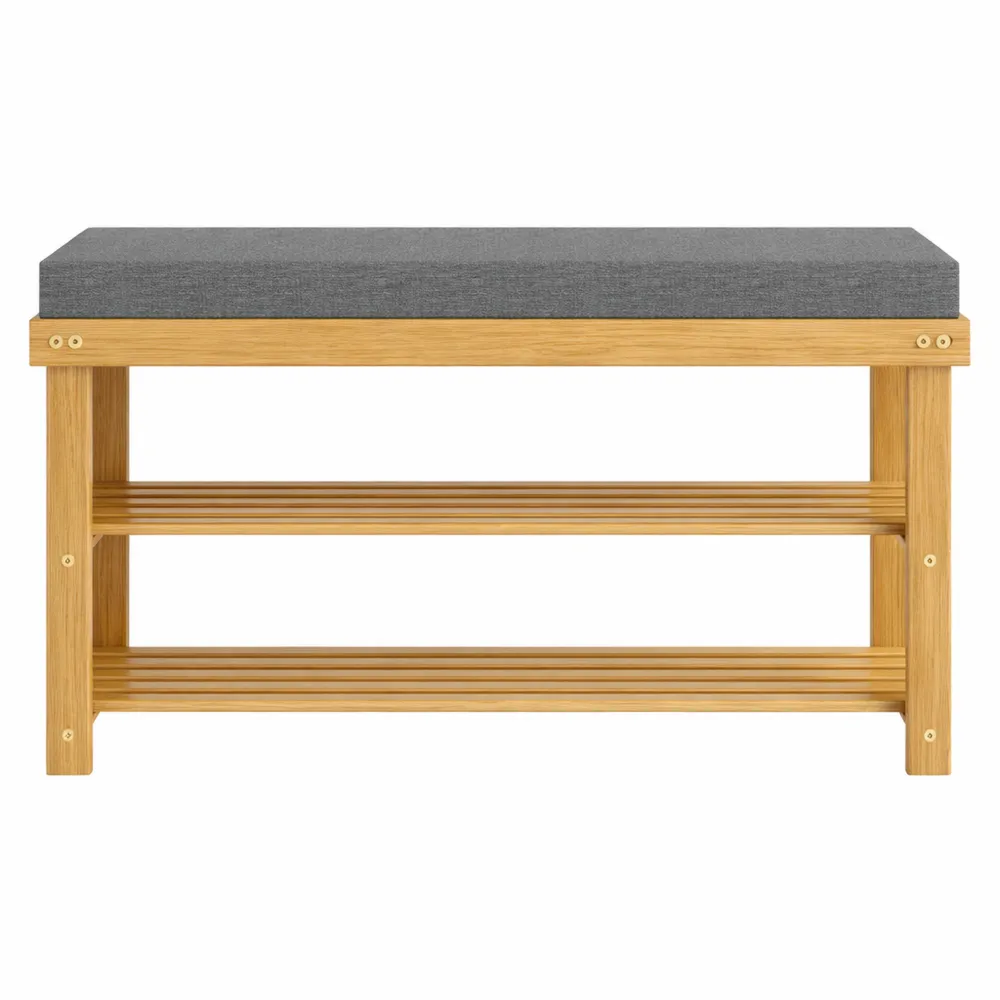 Banc de rangement à chaussures en bois d'acacia avec siège rembourré pour 9 paires-Heimnestls