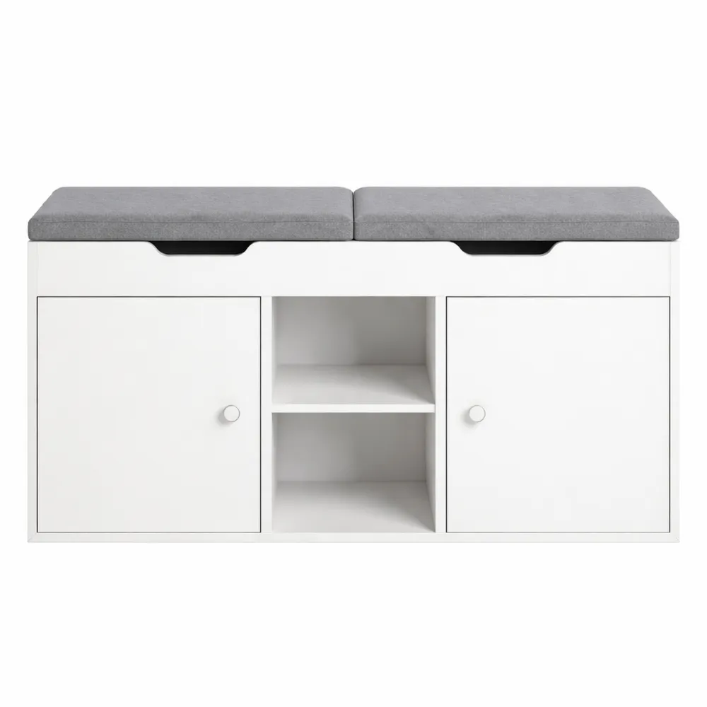 Banc de rangement d'entrée avec coussin et étagères ajustables-Heimnestls