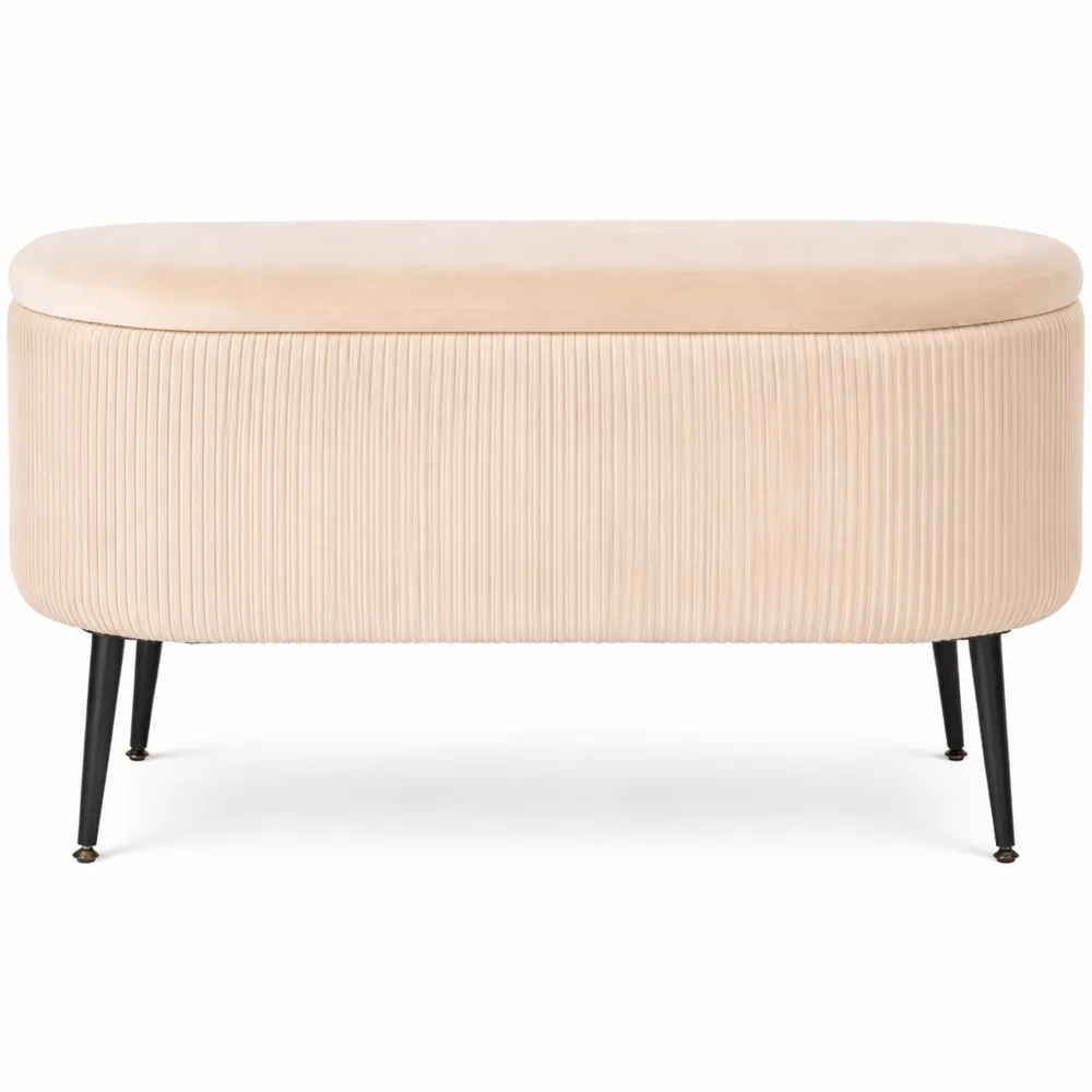 Banc de rangement en velours côtelé beige 100x40x53 cm-Heimnestls