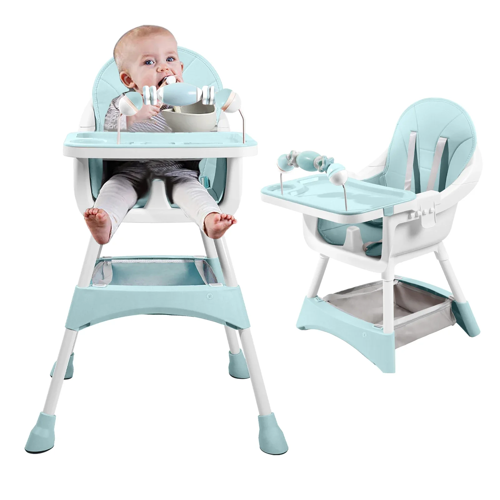🔥 80% OFF CLEARANCE! Baby High Chair, Portable Baby Dining Chairs Eat & Play Convertible High Chair with Double-Layer Dinner Plate and Toy Rack