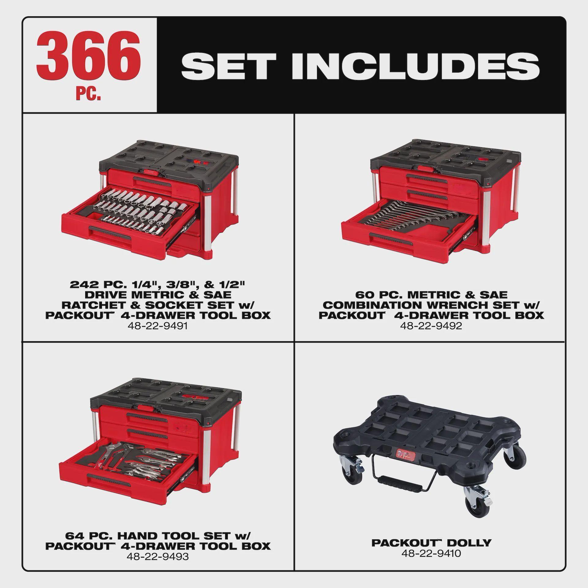 366-Pcs Master Mechanics Hand Tool Set with PACKOUTTM Drawers and Dolly