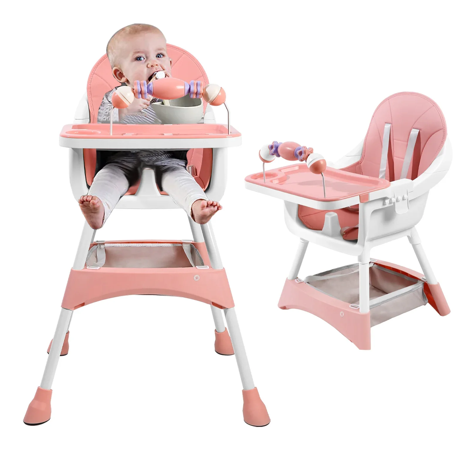 🔥 80% OFF CLEARANCE! Baby High Chair, Portable Baby Dining Chairs Eat & Play Convertible High Chair with Double-Layer Dinner Plate and Toy Rack