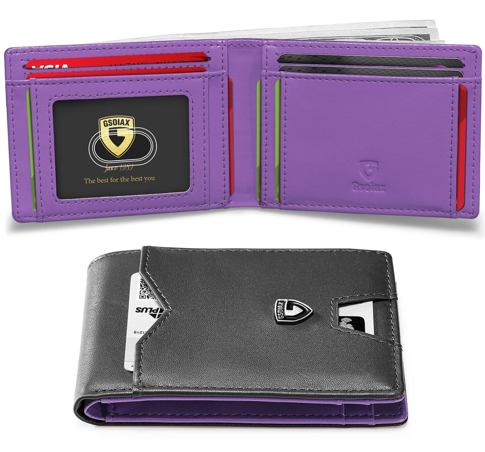 Men's Slim Leather RFID Blocking Wallet - Minimalist Carbon Fiber Bifold