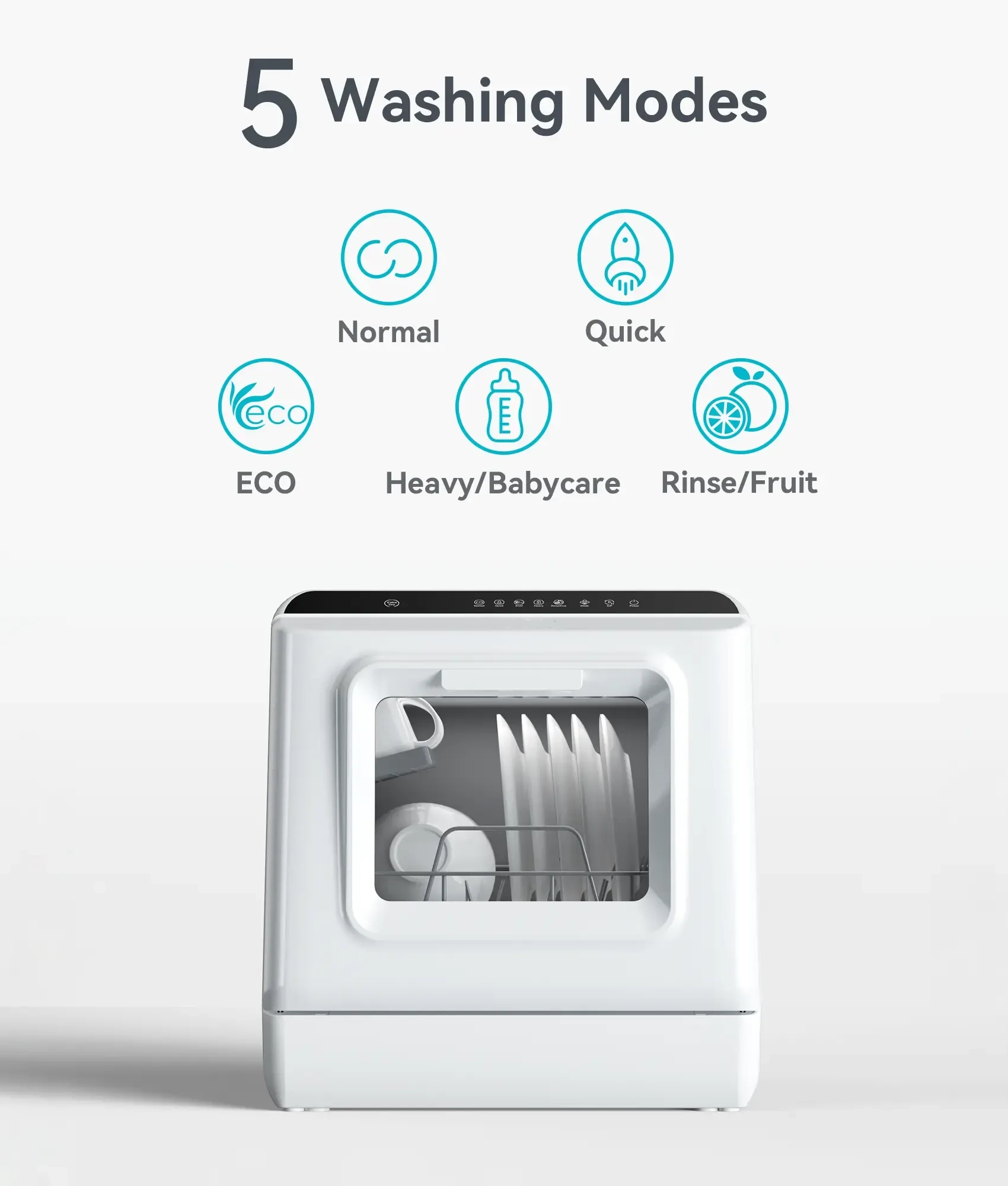 ecozy Portable Dishwasher Countertop, Mini Dishwasher with a Built-in 5L Water Tank, No Hookup Needed, 6 Washing Programs, Extra Air Drying Function Household Appliances Kitchen Automatic Clean Durable Home
