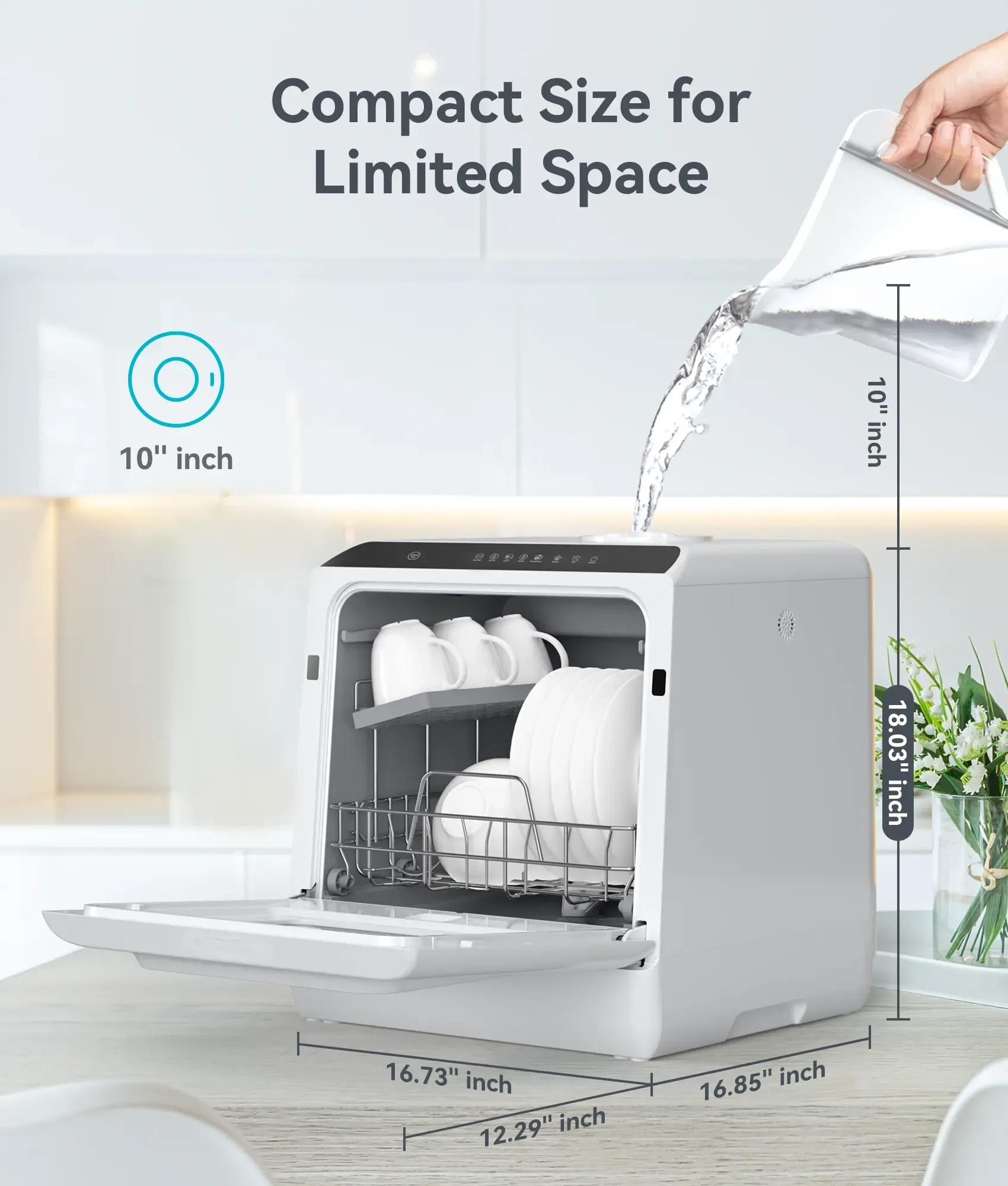 ecozy Portable Dishwasher Countertop, Mini Dishwasher with a Built-in 5L Water Tank, No Hookup Needed, 6 Washing Programs, Extra Air Drying Function Household Appliances Kitchen Automatic Clean Durable Home