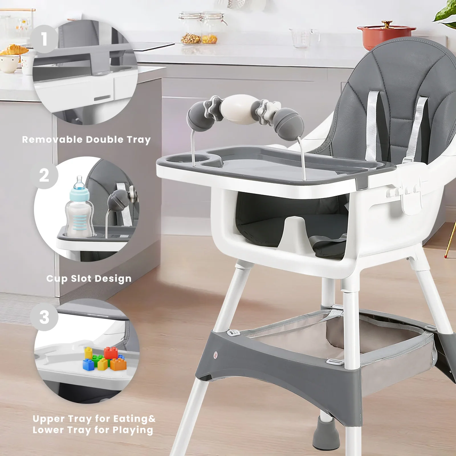🔥 80% OFF CLEARANCE! Baby High Chair, Portable Baby Dining Chairs Eat & Play Convertible High Chair with Double-Layer Dinner Plate and Toy Rack