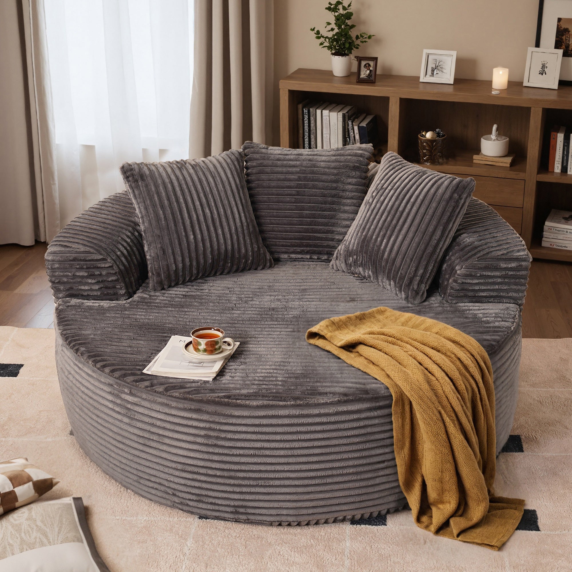 59" O-Shape Modular Couch, Plush Corduroy Fabric, No Assembly Required