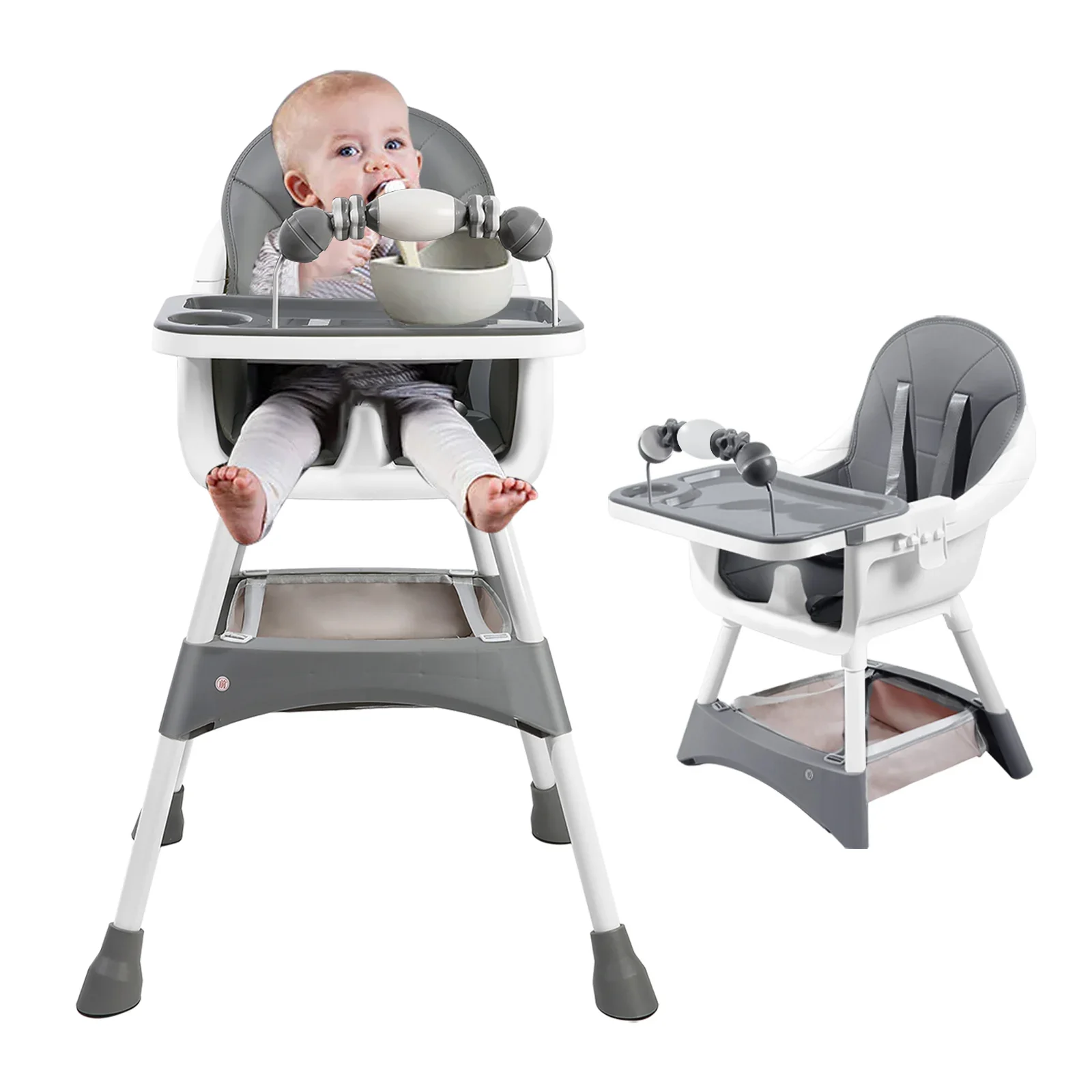 🔥 80% OFF CLEARANCE! Baby High Chair, Portable Baby Dining Chairs Eat & Play Convertible High Chair with Double-Layer Dinner Plate and Toy Rack