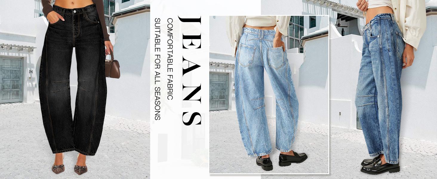 Imily Bela Women's Baggy Boyfriend Jeans Vintage Wide Leg Mid Rise Barrel Denim Ankle Pants Imily Bela Women's Baggy Boyfriend Jeans Vintage Wide Leg Mid Rise Barrel Denim Ankle Pants